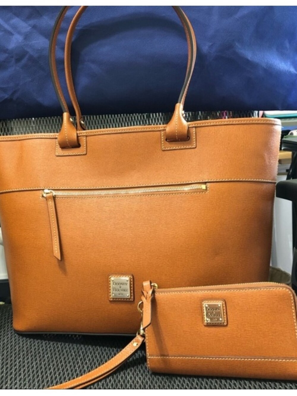Dooney & Bourke Saffiano Natural Tan Large Leather Tote with Wristlet